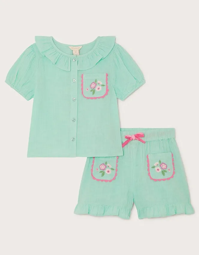 Children Cheesecloth Pyjama Set Green Monsoon Pyjamas Dressing Gowns and Slippers