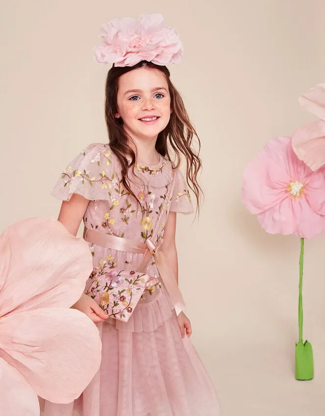 Children Cora Embroidered Ruffle Dress Pink Monsoon Dresses