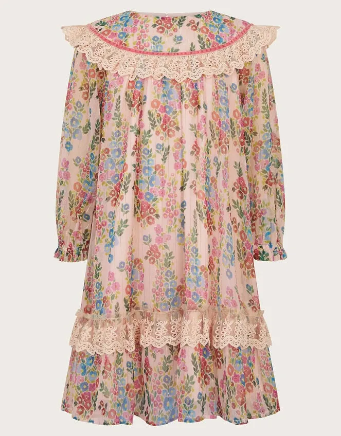 Children Floral Stripe Long Sleeve Dress Pink Monsoon Dresses
