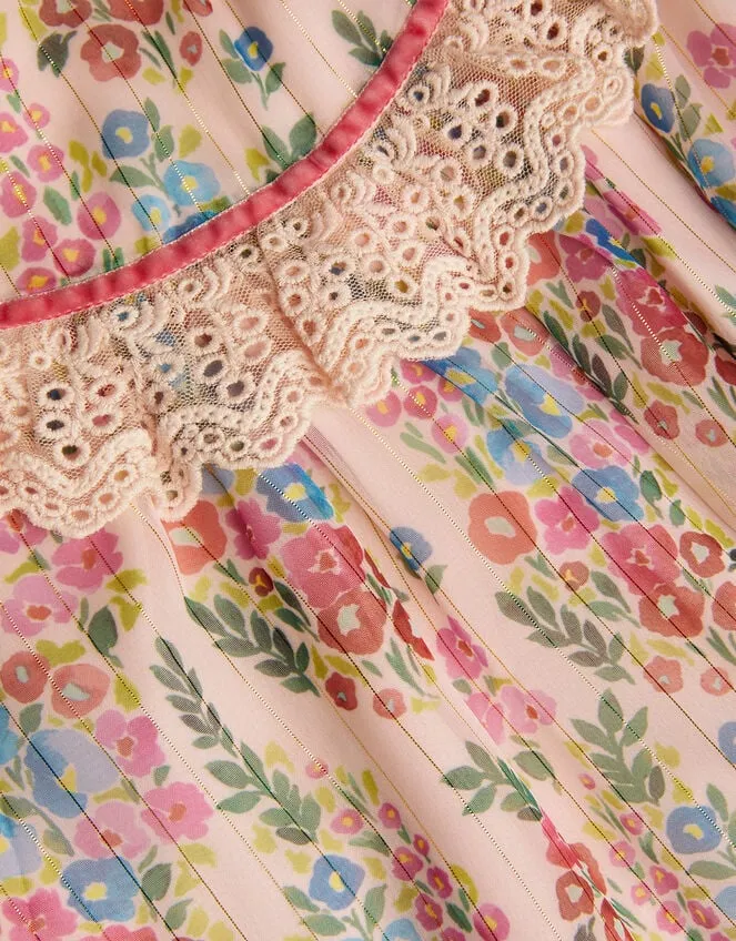 Children Floral Stripe Long Sleeve Dress Pink Monsoon Dresses