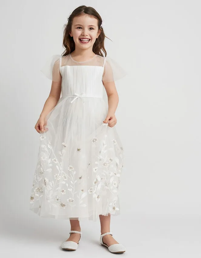 Children Liliana Border Embroidered Dress Ivory Monsoon Dresses