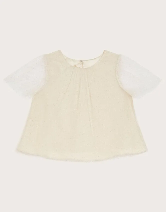 Children Shimmer Flutter Sleeve Top Gold Monsoon Partywear