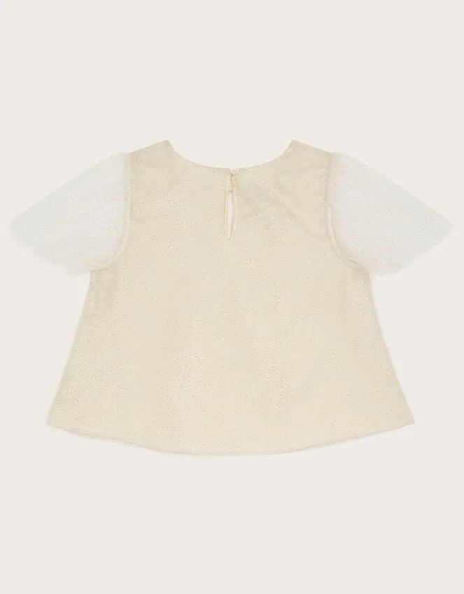 Children Shimmer Flutter Sleeve Top Gold Monsoon Partywear