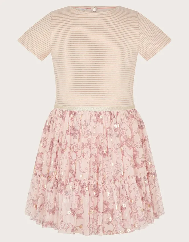 Children Stripe Unicorn Disco Dress Pink Monsoon Dresses