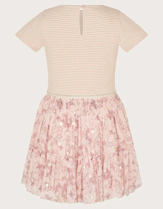 Children Stripe Unicorn Disco Dress Pink Monsoon Dresses