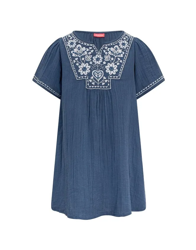 Children Sunuva Folk Embroidered Dress Blue Monsoon Beachwear and Swimwear