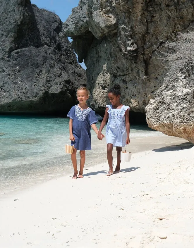 Children Sunuva Folk Embroidered Dress Blue Monsoon Beachwear and Swimwear