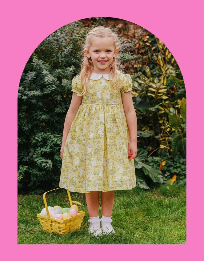 Children Trotters Bunny Print Dress Yellow Monsoon Dresses