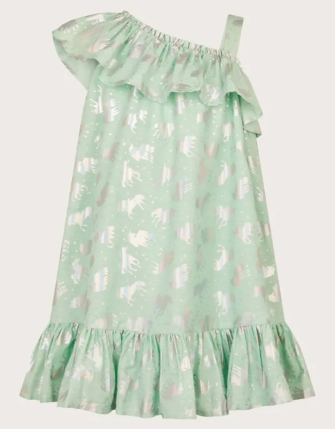 Children Unicorn Print Frill Dress Blue Monsoon Dresses