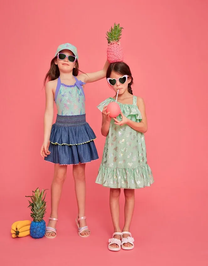 Children Unicorn Print Frill Dress Blue Monsoon Dresses