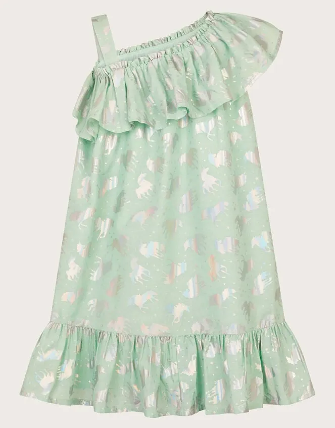 Children Unicorn Print Frill Dress Blue Monsoon Dresses