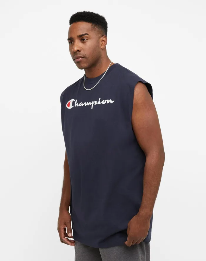 Classic Muscle Tank Script Logo Big and Tall Navy Men Champion TShirts and Tops