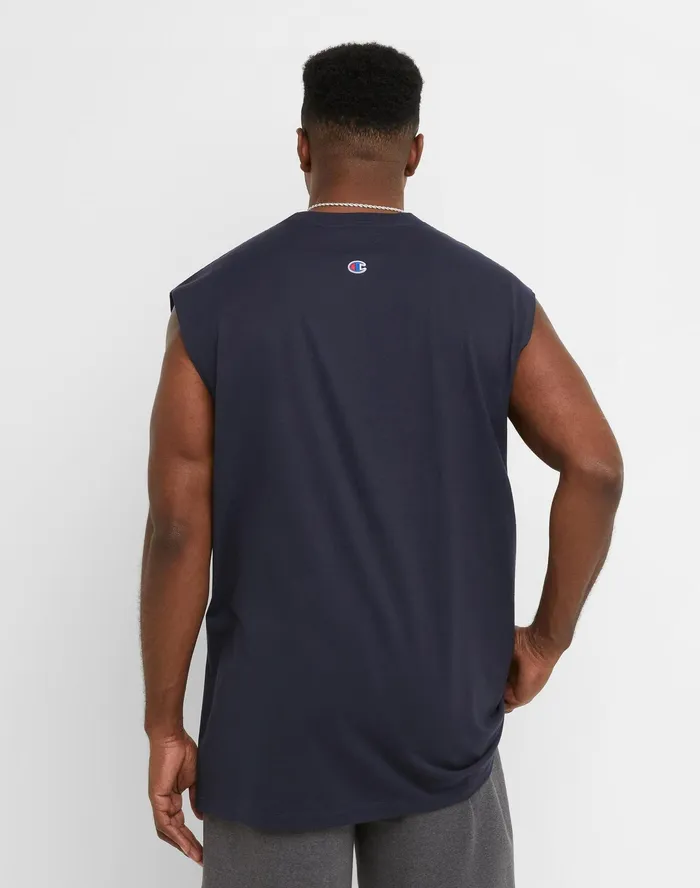 Classic Muscle Tank Script Logo Big and Tall Navy Men Champion TShirts and Tops