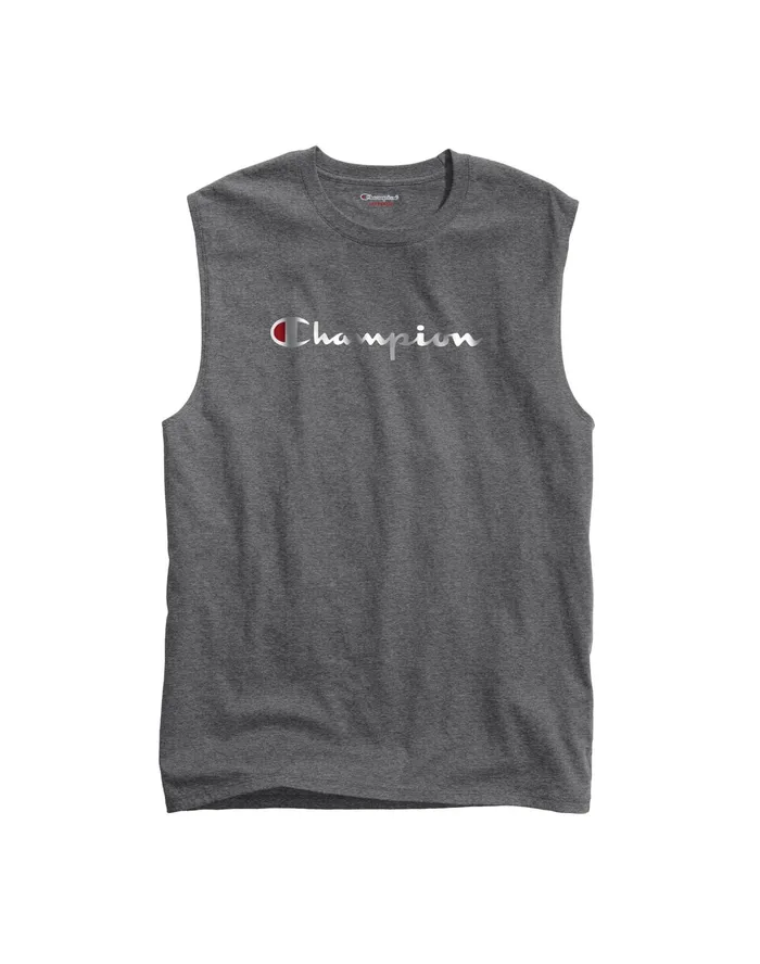 Classic Muscle Tank Script Logo Granite Heather Men Champion TShirts and Tops