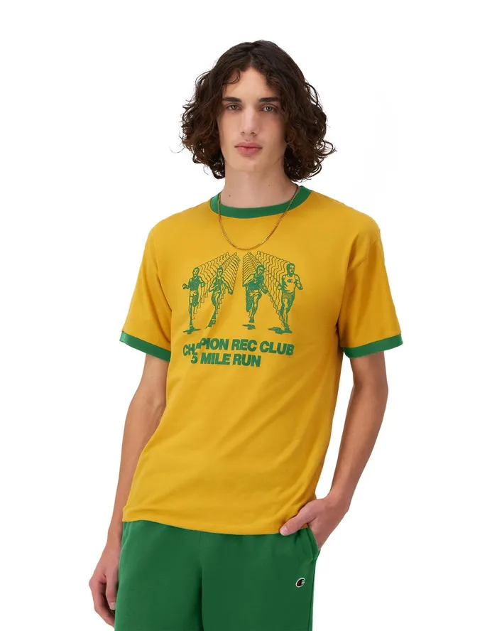 Classic Ringer Graphic TShirt Rec Club Run Royal Gold Heather Men Champion TShirts and Tops