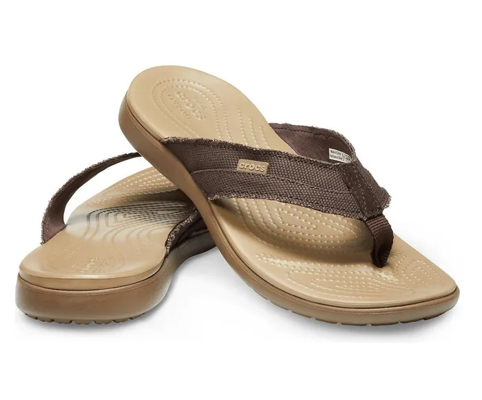Crocs Santa Cruz Canvas Flip Espresso Khaki Mens Sandals