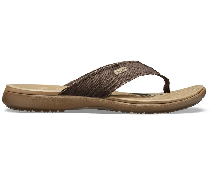 Crocs Santa Cruz Canvas Flip Espresso Khaki Mens Sandals