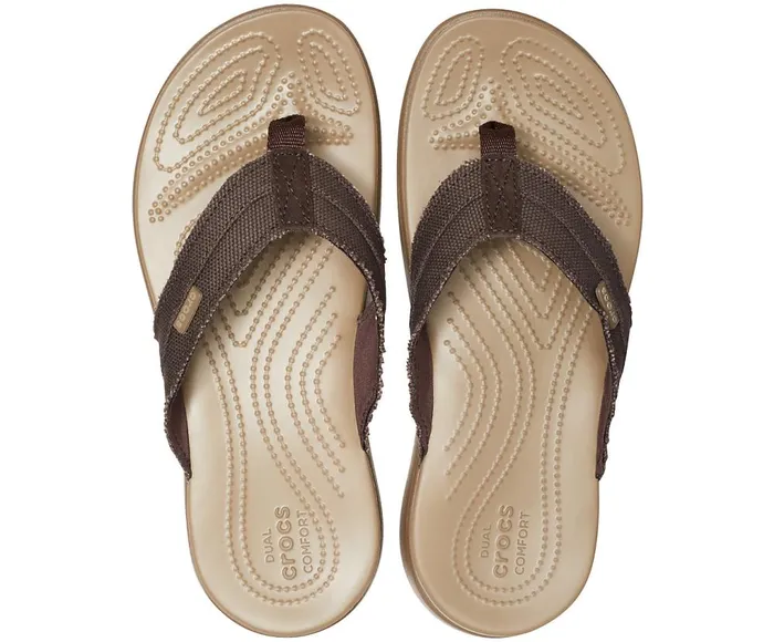 Crocs Santa Cruz Canvas Flip Espresso Khaki Mens Sandals
