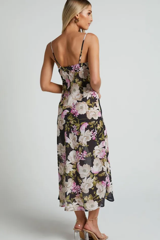 Dylan Midi Dress 8211 Cowl Neck Dress In Midnight Floral Women Showpo Dresses