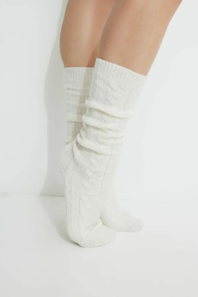 Dynamite Socks and Tights Women Heavenlyarn Cable Knit Calf High Socks Beige