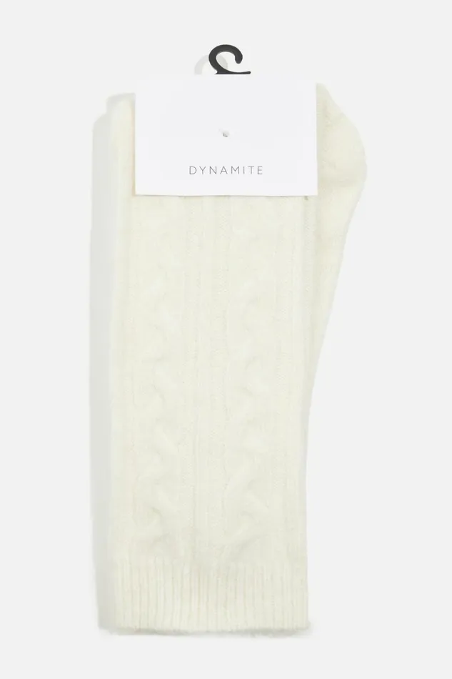 Dynamite Socks and Tights Women Heavenlyarn Cable Knit Calf High Socks Beige
