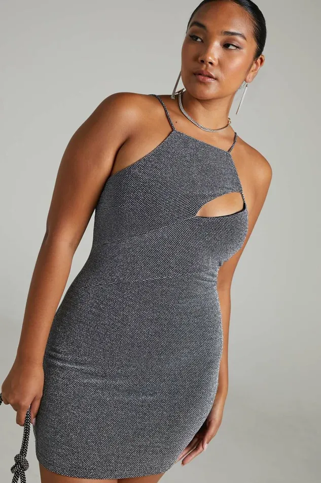 Emeraude Mini Dress 8211 Split Bust Lurex Dress In Black And Silver Women Showpo Dresses