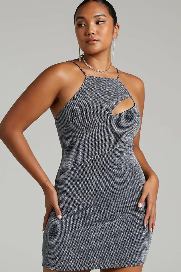 Emeraude Mini Dress 8211 Split Bust Lurex Dress In Black And Silver Women Showpo Dresses