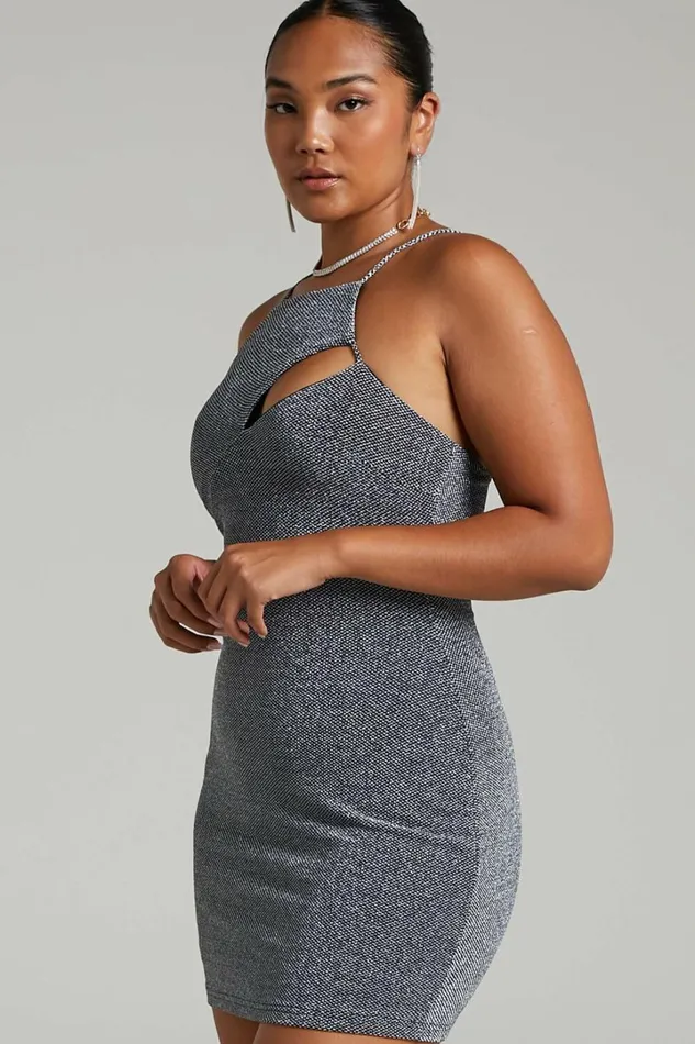 Emeraude Mini Dress 8211 Split Bust Lurex Dress In Black And Silver Women Showpo Dresses