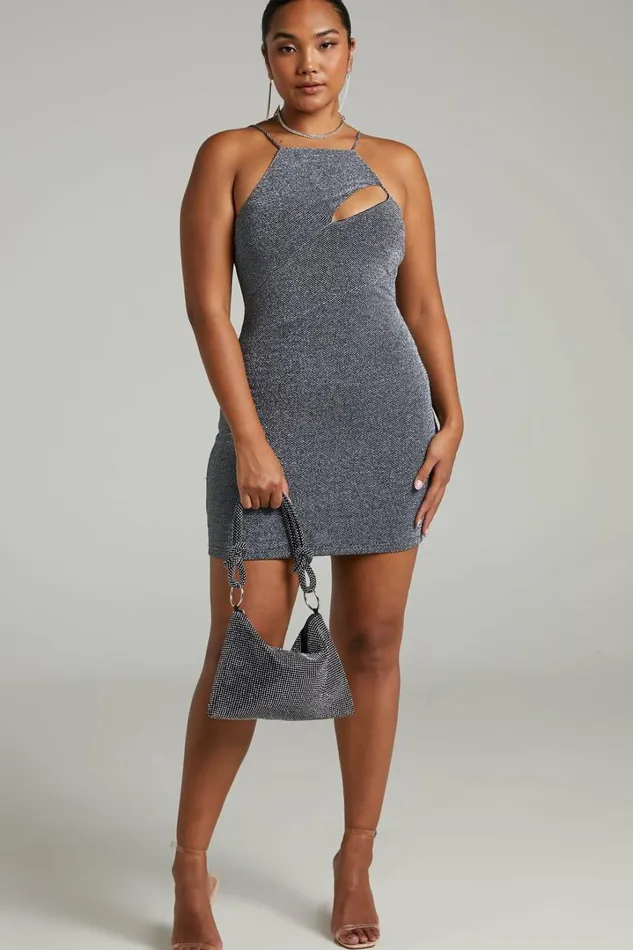 Emeraude Mini Dress 8211 Split Bust Lurex Dress In Black And Silver Women Showpo Dresses