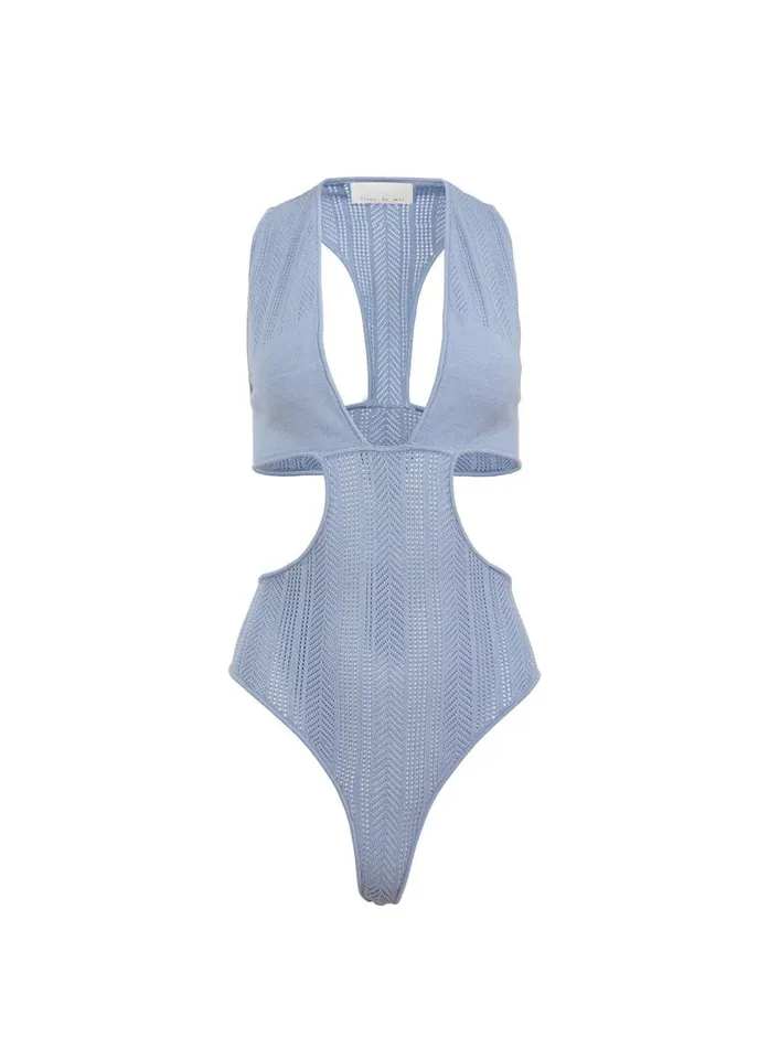 Fleur Du Mal Bodysuits Women Pointelle Cutout Bodysuit Denim Blue Fleur Du Mal Bodysuits Women Pointelle Cutout Bodysuit Denim Blue