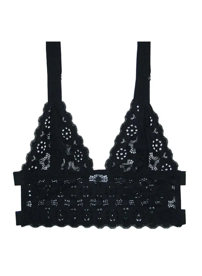 Fleur Du Mal Bralettes and Wireless Bras Women Crochet Lace Longline Triangle Bra Black Fleur Du Mal Bralettes and Wireless Bras Women Crochet Lace Longline Triangle Bra Black