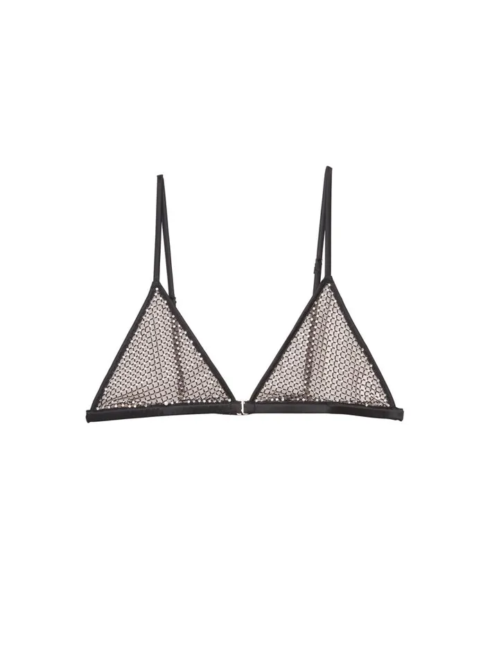 Fleur Du Mal Bralettes and Wireless Bras Women Rhinestone Fishnet Triangle Bra Black Fleur Du Mal Bralettes and Wireless Bras Women Rhinestone Fishnet Triangle Bra Black