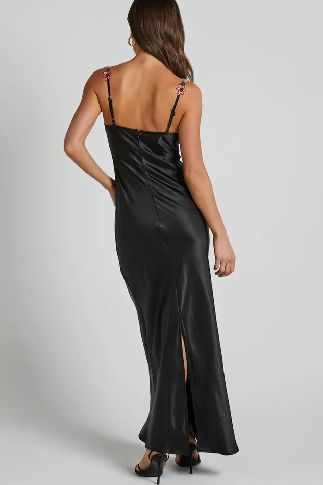 Harmony Midi Dress 8211 Floral Detail Cup Bust Satin Dress In Black Women Showpo Dresses Harmony Midi Dress 8211 Floral Detail Cup Bust Satin Dress In Black Women Showpo Dresses