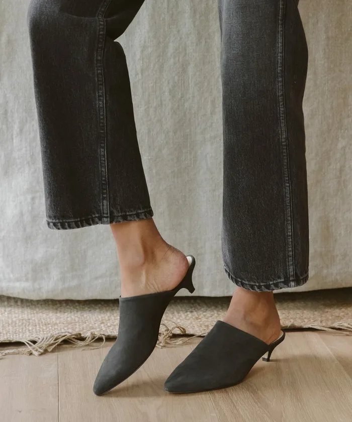 Heels Women Jenni Kayne Oiled Leather Kitten Heel Mule Black