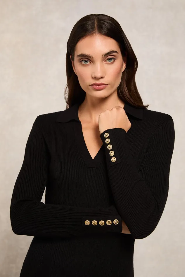 Holland Cooper Dresses Women Knitted Shirt Dress Black Holland Cooper Dresses Women Knitted Shirt Dress Black