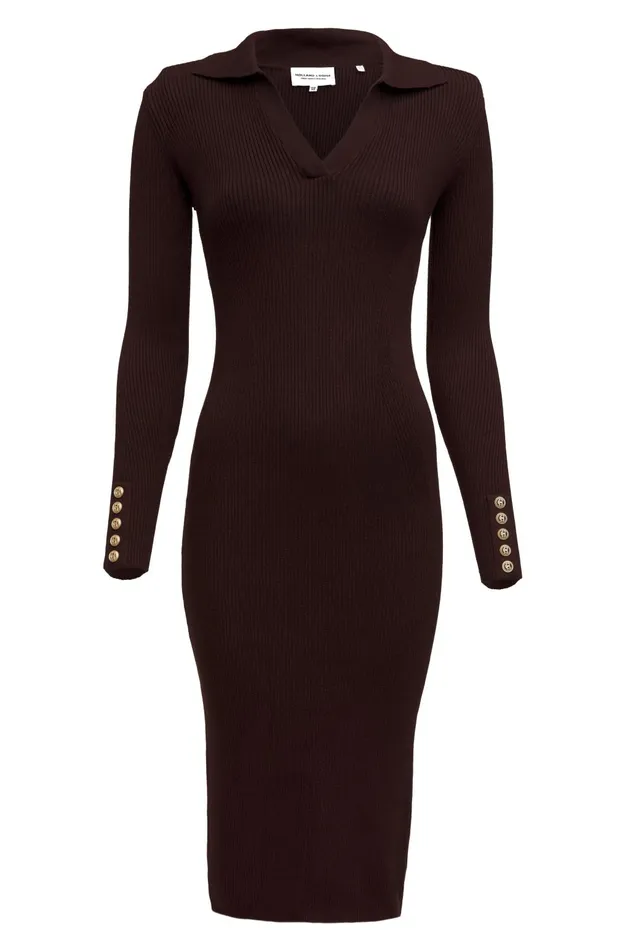 Holland Cooper Dresses Women Knitted Shirt Dress Chocolate Holland Cooper Dresses Women Knitted Shirt Dress Chocolate