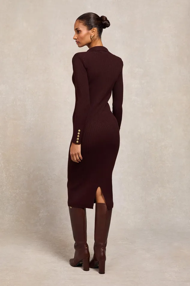 Holland Cooper Dresses Women Knitted Shirt Dress Chocolate Holland Cooper Dresses Women Knitted Shirt Dress Chocolate