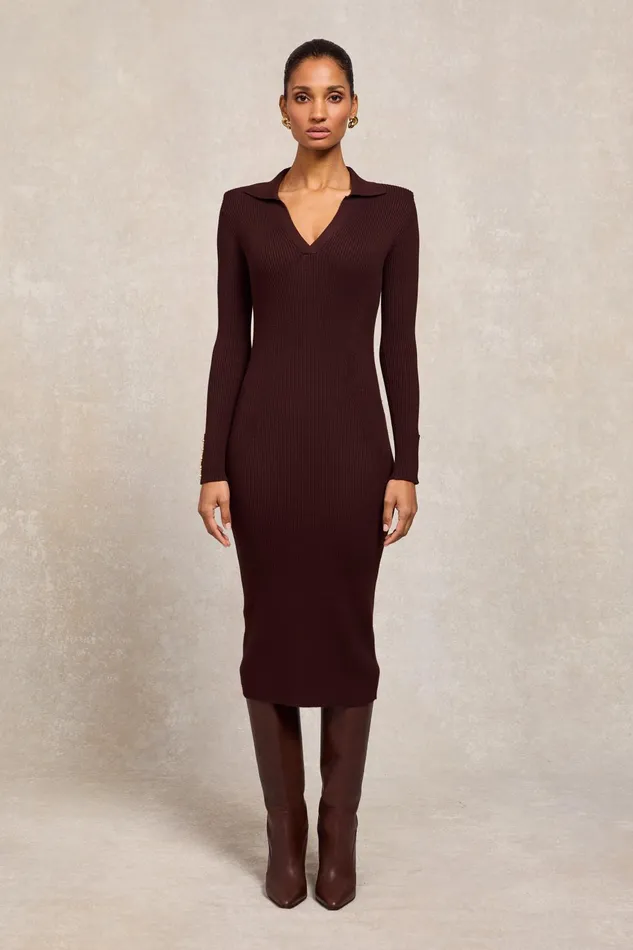 Holland Cooper Dresses Women Knitted Shirt Dress Chocolate Holland Cooper Dresses Women Knitted Shirt Dress Chocolate