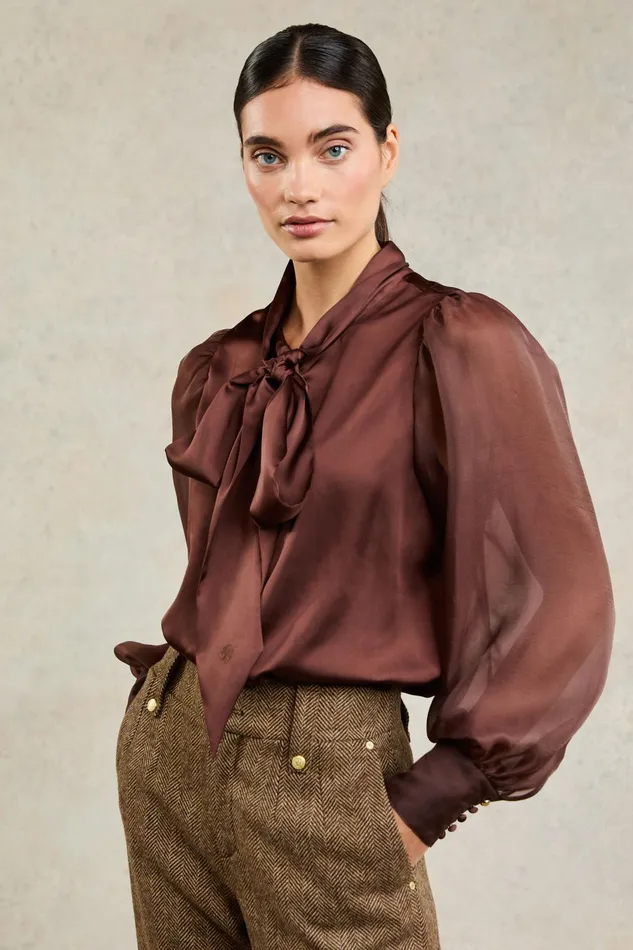 Holland Cooper Shirts and Blouses Women Ariella Blouse Chocolate Holland Cooper Shirts and Blouses Women Ariella Blouse Chocolate