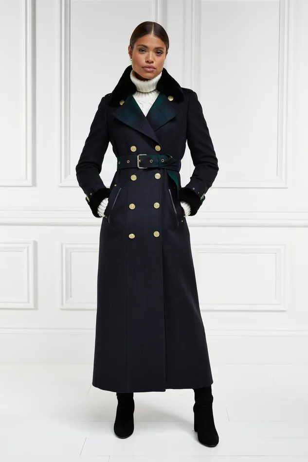 Holland Cooper Trench Coats Women Gold Label Trench Soft Navy Blackwatch