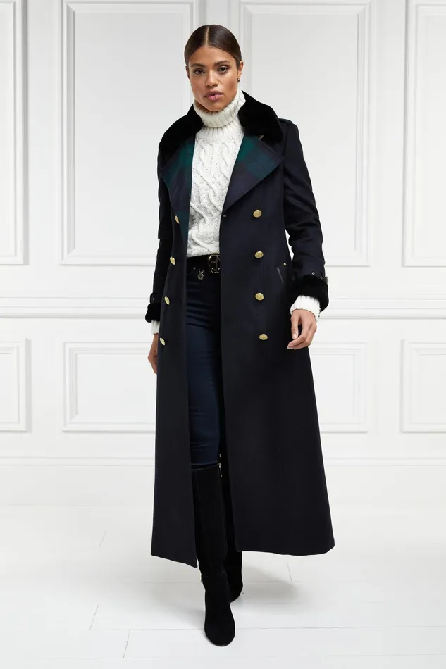 Holland Cooper Trench Coats Women Gold Label Trench Soft Navy Blackwatch