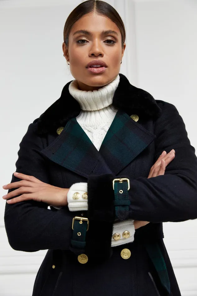 Holland Cooper Trench Coats Women Gold Label Trench Soft Navy Blackwatch