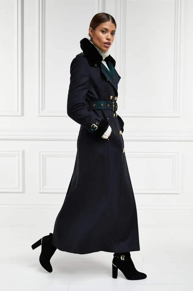 Holland Cooper Trench Coats Women Gold Label Trench Soft Navy Blackwatch