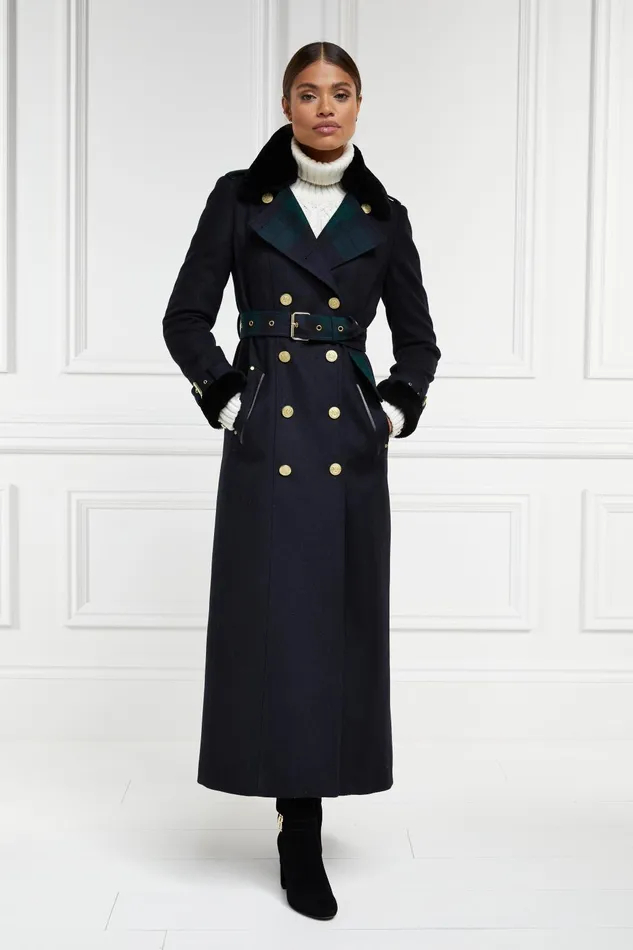 Holland Cooper Trench Coats Women Gold Label Trench Soft Navy Blackwatch