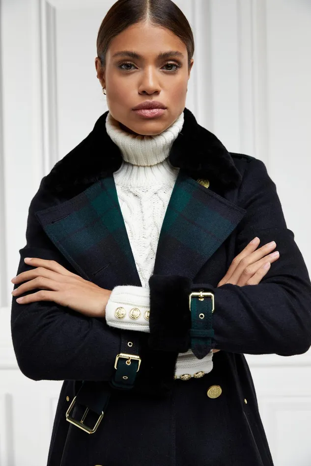 Holland Cooper Trench Coats Women Gold Label Trench Soft Navy Blackwatch