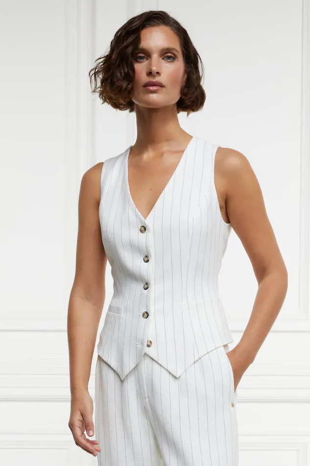 Holland Cooper Waistcoats Women Hampton Waistcoat Oyster Linen Pinstripe Holland Cooper Waistcoats Women Hampton Waistcoat Oyster Linen Pinstripe
