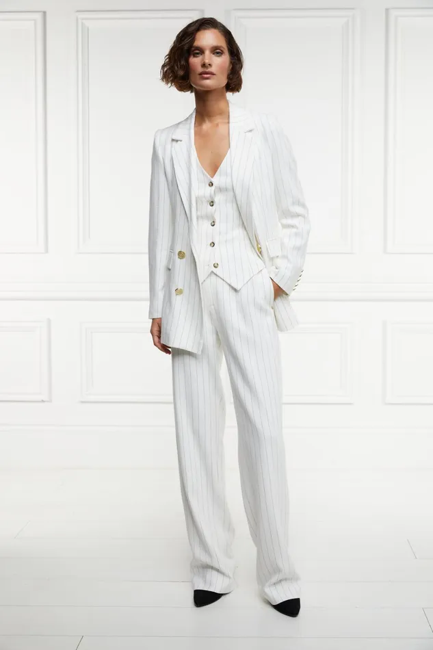 Holland Cooper Waistcoats Women Hampton Waistcoat Oyster Linen Pinstripe Holland Cooper Waistcoats Women Hampton Waistcoat Oyster Linen Pinstripe