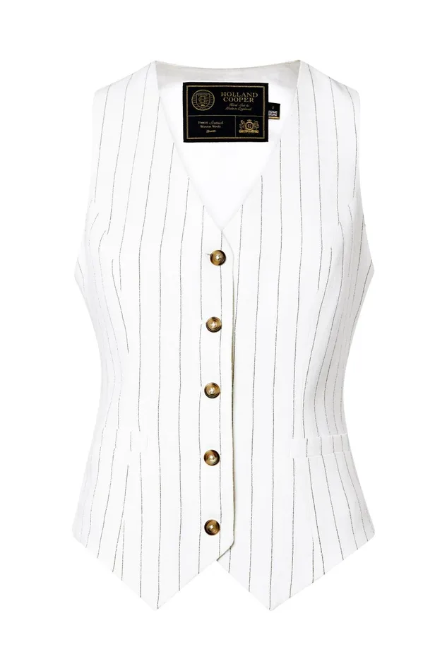 Holland Cooper Waistcoats Women Hampton Waistcoat Oyster Linen Pinstripe Holland Cooper Waistcoats Women Hampton Waistcoat Oyster Linen Pinstripe