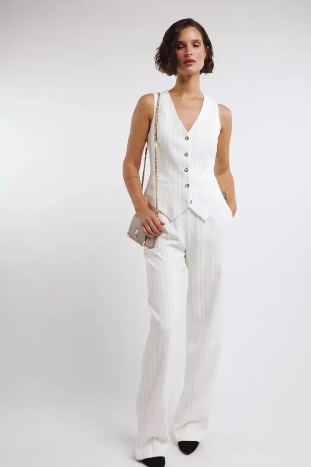 Holland Cooper Waistcoats Women Hampton Waistcoat Oyster Linen Pinstripe Holland Cooper Waistcoats Women Hampton Waistcoat Oyster Linen Pinstripe