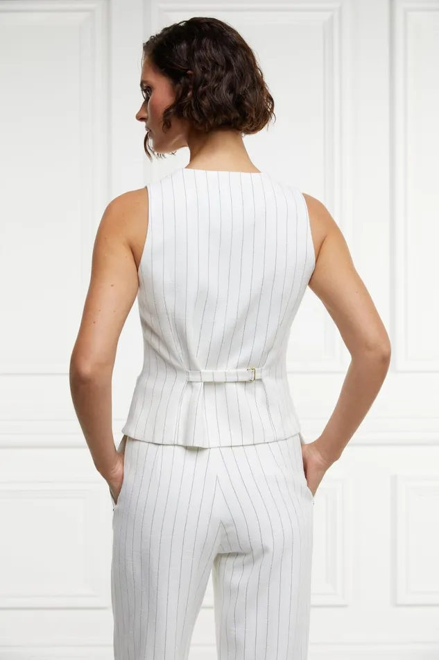 Holland Cooper Waistcoats Women Hampton Waistcoat Oyster Linen Pinstripe Holland Cooper Waistcoats Women Hampton Waistcoat Oyster Linen Pinstripe